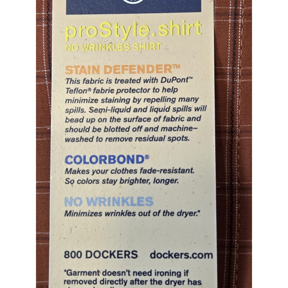 Vintage Dockers Shirt Men's 2XL Stain Defender Teflon‎ Rust Plaid NEW Old Stock - Picture 12 of 15